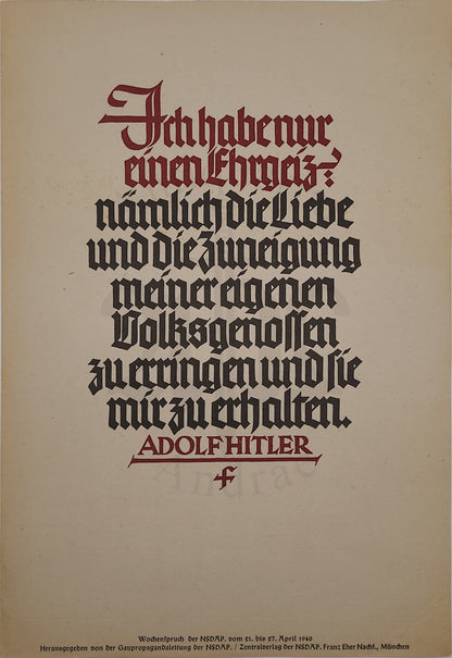 Adolf Hitler Wochenspruch 21.-27. April 1940