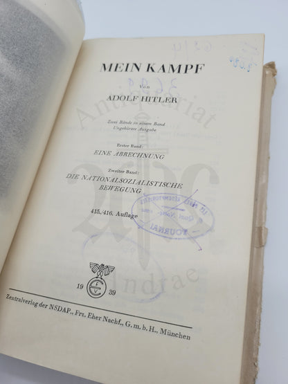 Mein Kampf Antiqua-Ausgabe (Volksausgabe) 1939 (Druckschrift) (Extrem Selten)